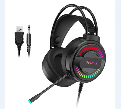 DeyHua RGB austiņu spēļu atskaņotājs PC PS4 ar HD elastīgu mikrofonu 3,5 mm austiņas, kas piemērotas Xbox PS5 Switch datora spēlēm