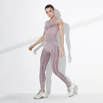 Vintage isprani ženski dvodijelni kompleti Sportski set Bešavni ženski grudnjak Majice kratkih rukava Tajice Teretana Fitness Odijelo za jogu Rainbowshades