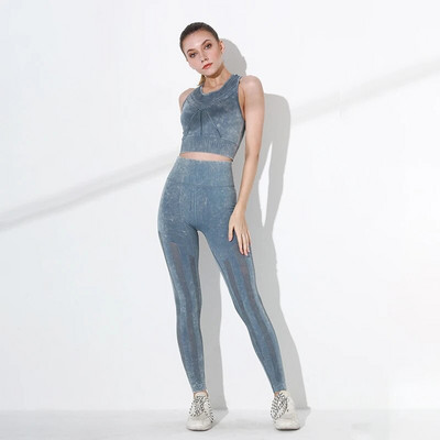 Vintage isprani ženski dvodijelni kompleti Sportski set Bešavni ženski grudnjak Majice kratkih rukava Tajice Teretana Fitness Odijelo za jogu Rainbowshades