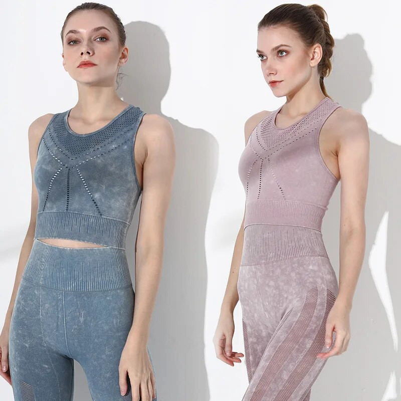 Vintage isprani ženski dvodijelni kompleti Sportski set Bešavni ženski grudnjak Majice kratkih rukava Tajice Teretana Fitness Odijelo za jogu Rainbowshades