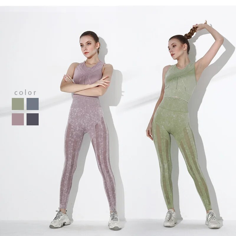 Vintage isprani ženski dvodijelni kompleti Sportski set Bešavni ženski grudnjak Majice kratkih rukava Tajice Teretana Fitness Odijelo za jogu Rainbowshades