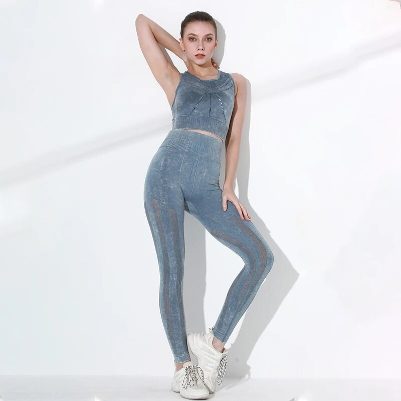 Vintage isprani ženski dvodijelni kompleti Sportski set Bešavni ženski grudnjak Majice kratkih rukava Tajice Teretana Fitness Odijelo za jogu Rainbowshades