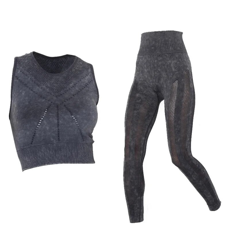 Vintage isprani ženski dvodijelni kompleti Sportski set Bešavni ženski grudnjak Majice kratkih rukava Tajice Teretana Fitness Odijelo za jogu Rainbowshades