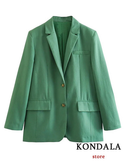 KONDALA biroja dāmu zaļā žakete uzvalki sievietēm ar V kakla izgriezumu, liela izmēra garenas žakete sievietēm + bikses ar augstu vidukli, platas kājas, modes 2023. gada sieviešu komplekts