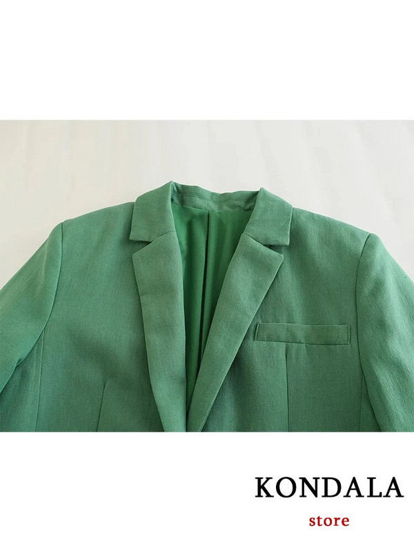 KONDALA biroja dāmu zaļā žakete uzvalki sievietēm ar V kakla izgriezumu, liela izmēra garenas žakete sievietēm + bikses ar augstu vidukli, platas kājas, modes 2023. gada sieviešu komplekts