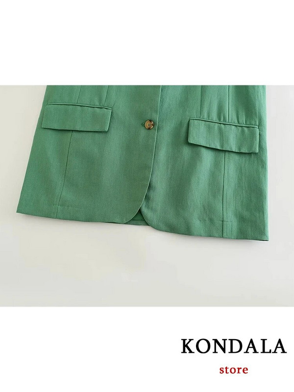 KONDALA biroja dāmu zaļā žakete uzvalki sievietēm ar V kakla izgriezumu, liela izmēra garenas žakete sievietēm + bikses ar augstu vidukli, platas kājas, modes 2023. gada sieviešu komplekts