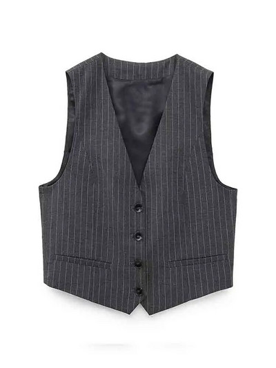 Sieviešu modes svītru žakete trīsdaļīgs komplekts, elegants, vienrindu, garām piedurkņu uzvalks, veste, platas bikses, ikdienas biroja sieviešu tērpi