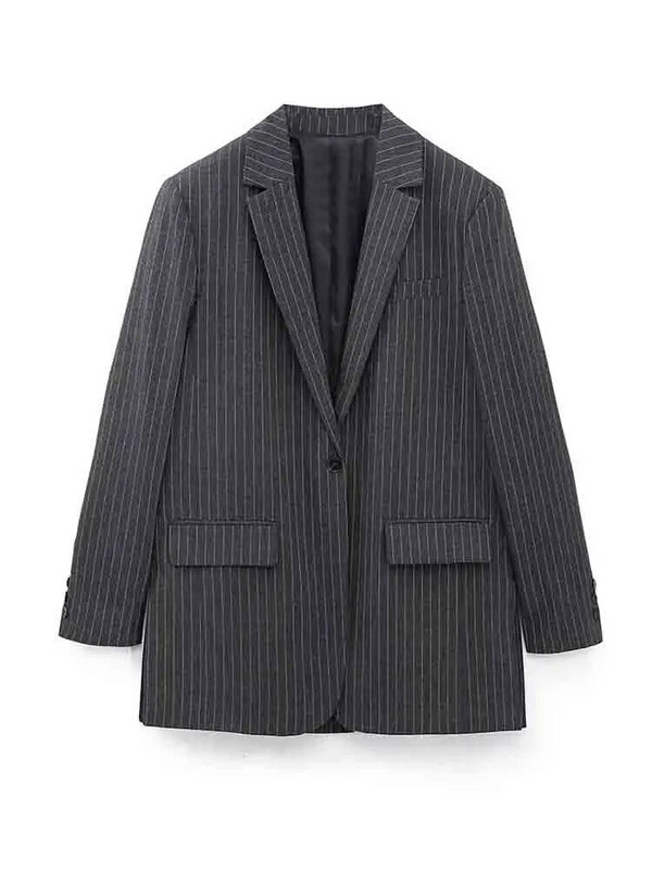 Sieviešu modes svītru žakete trīsdaļīgs komplekts, elegants, vienrindu, garām piedurkņu uzvalks, veste, platas bikses, ikdienas biroja sieviešu tērpi