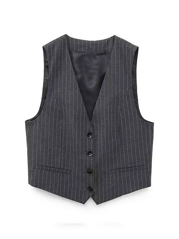 Sieviešu modes svītru žakete trīsdaļīgs komplekts, elegants, vienrindu, garām piedurkņu uzvalks, veste, platas bikses, ikdienas biroja sieviešu tērpi