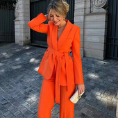 Komplet hlača 2023 Novo jesensko žensko odijelo Blazer chic uredski uredski komplet hlača s uskim remenom Komplet hlača od 2 komada za ulične zabave za mlade žene