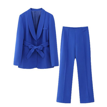 Σετ παντελόνι 2023 Νέο φθινοπωρινό γυναικείο κοστούμι Blazer chic λεπτή ζώνη γραφείου Παντελόνι κοστουμιού 2 τεμαχίων Σετ street party νεανικό παντελόνι