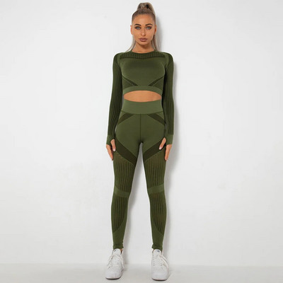 Žensko odijelo za fitness, joga, sportsko odijelo za teretanu, hlače dugih rukava, komplet od 2 komada za trening, odjeća, ženski ansambl, sportska biciklistička odjeća za trčanje