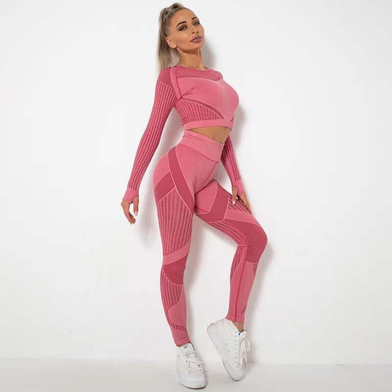 Žensko odijelo za fitness, joga, sportsko odijelo za teretanu, hlače dugih rukava, komplet od 2 komada za trening, odjeća, ženski ansambl, sportska biciklistička odjeća za trčanje
