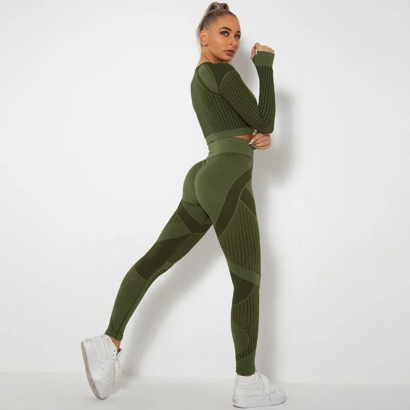 Žensko odijelo za fitness, joga, sportsko odijelo za teretanu, hlače dugih rukava, komplet od 2 komada za trening, odjeća, ženski ansambl, sportska biciklistička odjeća za trčanje