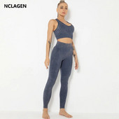 NCLAGEN Yoga Fitness odijelo Bešavne ženske visoke elastične ženske sportske tajice i top seksi komplet od 2 komada odjeće za teretanu Sportska oprema