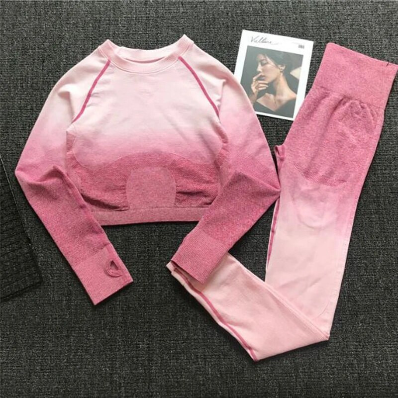 Ženski bešavni set za jogu, Tajice za teretanu, Majice s visokim strukom, Gornje odijelo, dugi rukavi, Fitness, vježbanje, sport, trčanje, komplet sportske odjeće