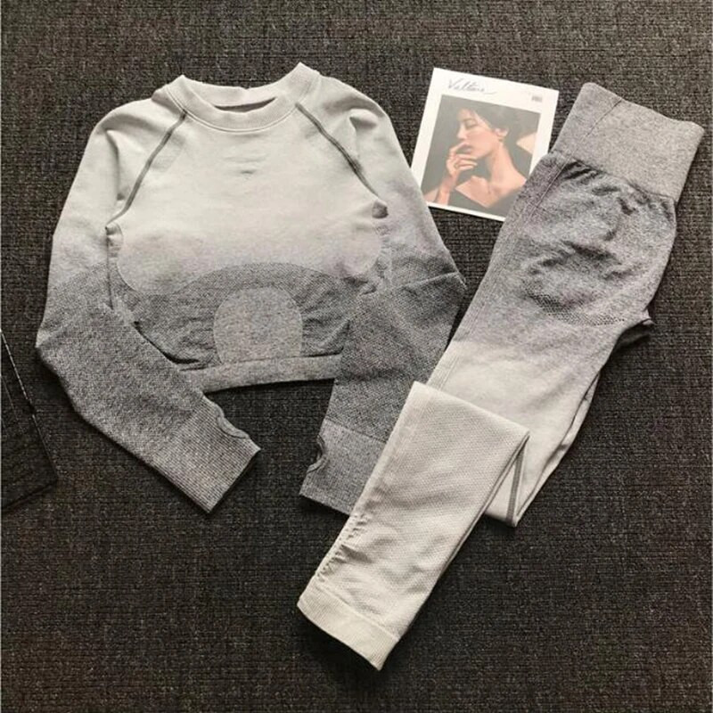 Ženski bešavni set za jogu, Tajice za teretanu, Majice s visokim strukom, Gornje odijelo, dugi rukavi, Fitness, vježbanje, sport, trčanje, komplet sportske odjeće