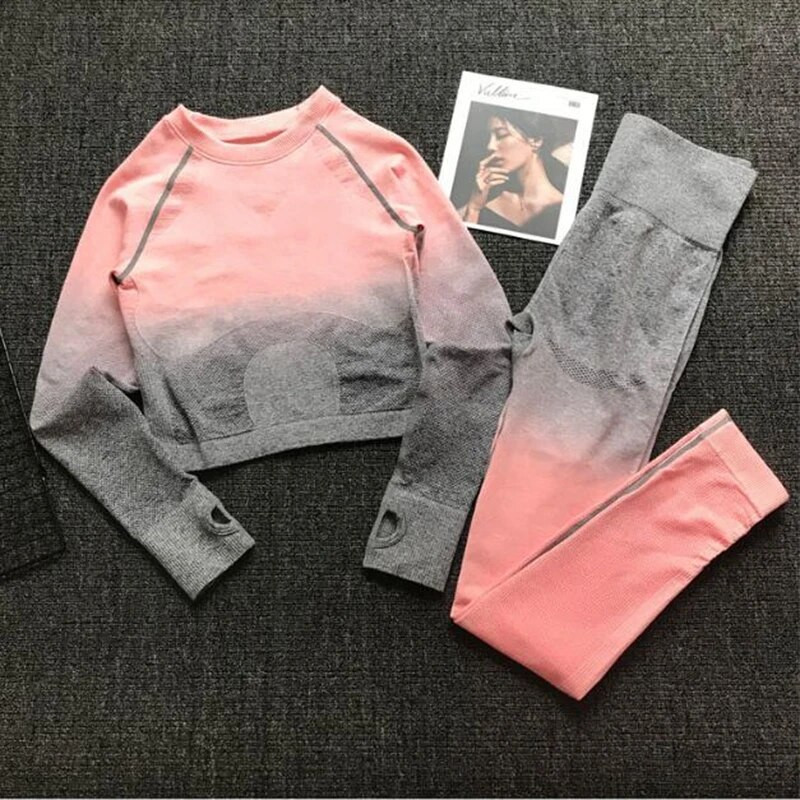 Ženski bešavni set za jogu, Tajice za teretanu, Majice s visokim strukom, Gornje odijelo, dugi rukavi, Fitness, vježbanje, sport, trčanje, komplet sportske odjeće