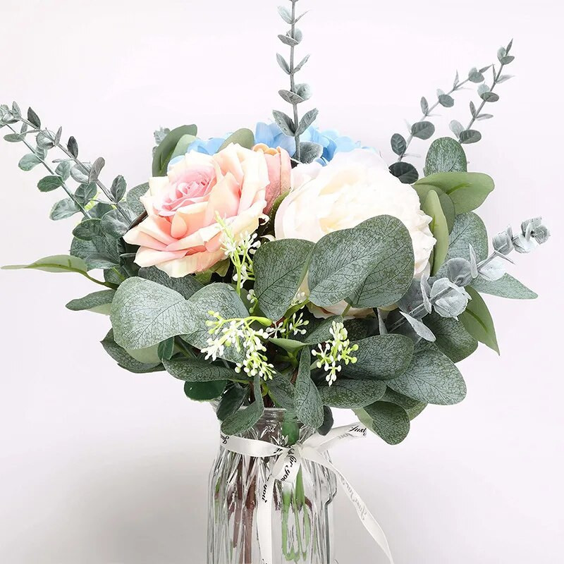 10db Művirágok Eukaliptusz Levelek Barkácsolás Esküvő Lakásdekoráció Hamis növények Újévi karácsonyi díszek Arany Levél