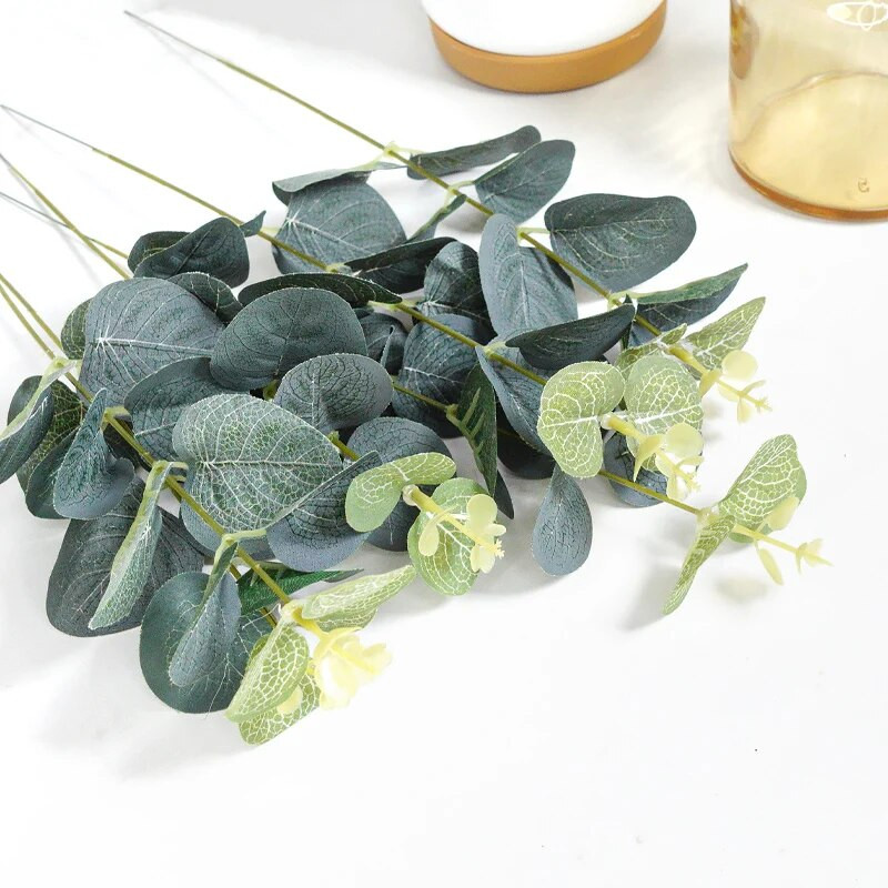 10db Művirágok Eukaliptusz Levelek Barkácsolás Esküvő Lakásdekoráció Hamis növények Újévi karácsonyi díszek Arany Levél