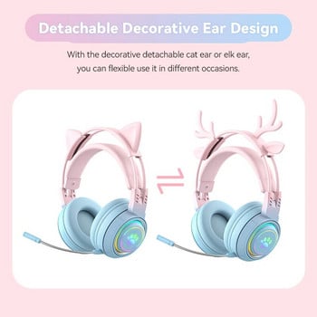 Cat Car Headphones Headset Gamer ασύρματα ακουστικά με Mic Gamer Girl Antler Bluetooth Gaming Headphones