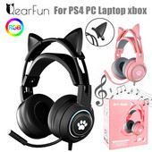 QearFun HiFi Stereo PC slušalice Gamer Girls Pink Cat Slušalice s mikrofonom RGB svjetlo za PS4 Laptop Telefon Žičane slušalice
