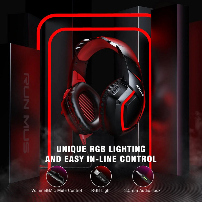 RUNMUS K1B žičane slušalice za igranje za PS4 PS5 Xbox One PC igračke LED slušalice sa 7.1 surround zvukom mikrofona za poništavanje buke