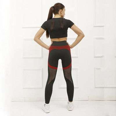 Ženske bešavne joga trenirke od 2 komada Sportsko odijelo za fitnes Gimnastička odjeća Odjeća za vježbanje Dugih rukava Kratka majica za teretanu Tajice visokog struka