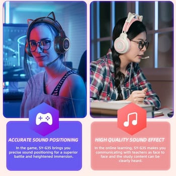 Cat Ear Gaming Headphones for PC Ακουστικά gaming υπολογιστή με μικρόφωνο Noise Cancell Ενσύρματο βύσμα USB 3,5 mm για PS4/Xbox One