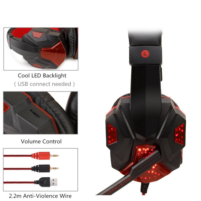 Professzionális Bass Stereo Gamer Vezetékes Fejhallgató PS4 X BOX Headset Led Fényű Mikrofonnal Számítógépes Laptophoz