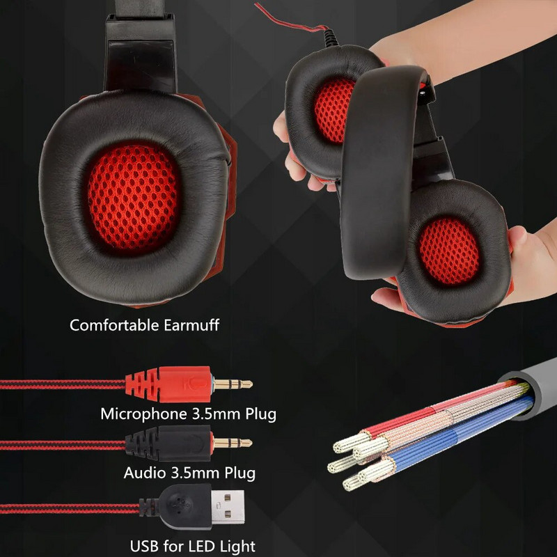 Professzionális Bass Stereo Gamer Vezetékes Fejhallgató PS4 X BOX Headset Led Fényű Mikrofonnal Számítógépes Laptophoz
