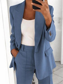 Костюм Яке Дамски блейзър Комплект от две части Clothse Едноцветно офис дамско облекло Палто с дълги ръкави Есенно зимно темпераментно облекло