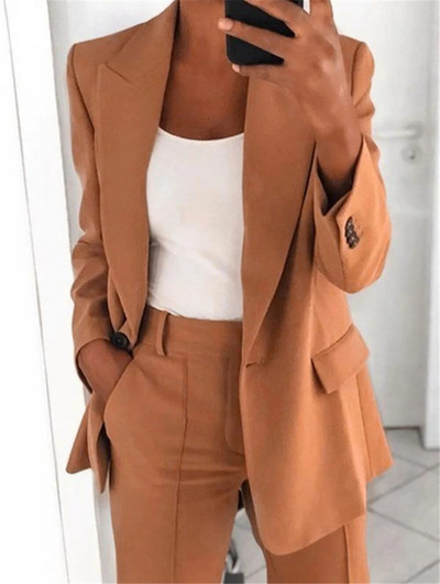 Костюм Яке Дамски блейзър Комплект от две части Clothse Едноцветно офис дамско облекло Палто с дълги ръкави Есенно зимно темпераментно облекло