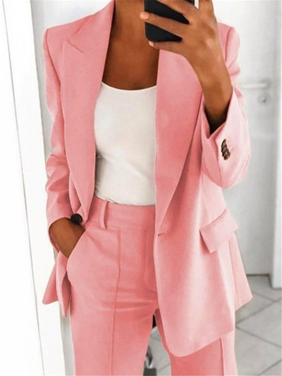 Костюм Яке Дамски блейзър Комплект от две части Clothse Едноцветно офис дамско облекло Палто с дълги ръкави Есенно зимно темпераментно облекло