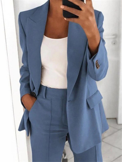 Костюм Яке Дамски блейзър Комплект от две части Clothse Едноцветно офис дамско облекло Палто с дълги ръкави Есенно зимно темпераментно облекло