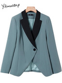 Yitimuceng 2-dijelni kompleti uredske odjeće Ženska vintage 2023. Nova jakna s otvorenim ovratnikom s otvorenim ovratnikom Ležerna odijela s hlačama visokog struka