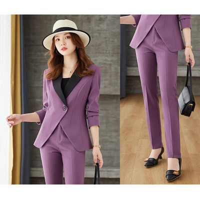 Yitimuceng 2-dijelni kompleti uredske odjeće Ženska vintage 2023. Nova jakna s otvorenim ovratnikom s otvorenim ovratnikom Ležerna odijela s hlačama visokog struka