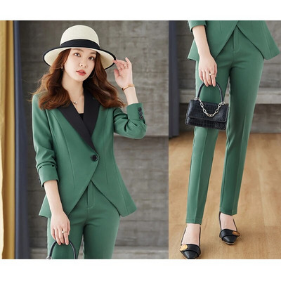 Yitimuceng 2-dijelni kompleti uredske odjeće Ženska vintage 2023. Nova jakna s otvorenim ovratnikom s otvorenim ovratnikom Ležerna odijela s hlačama visokog struka