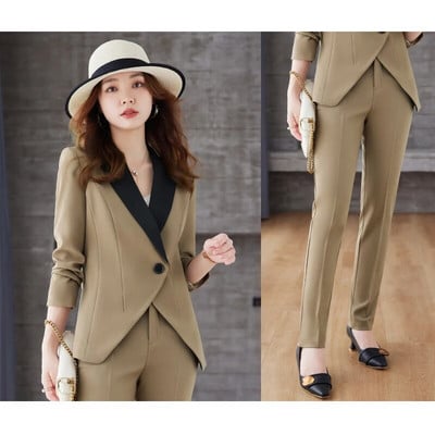 Yitimuceng 2-dijelni kompleti uredske odjeće Ženska vintage 2023. Nova jakna s otvorenim ovratnikom s otvorenim ovratnikom Ležerna odijela s hlačama visokog struka