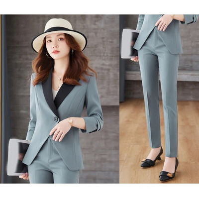 Yitimuceng 2-dijelni kompleti uredske odjeće Ženska vintage 2023. Nova jakna s otvorenim ovratnikom s otvorenim ovratnikom Ležerna odijela s hlačama visokog struka