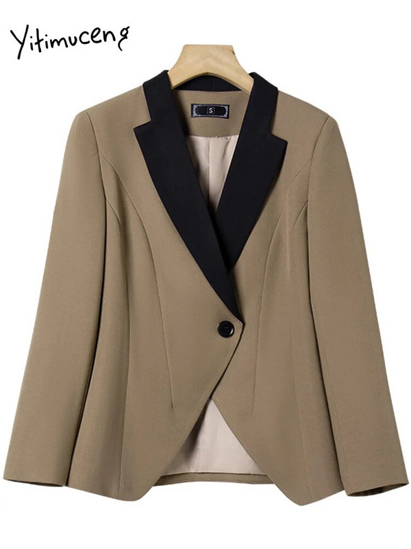 Yitimuceng 2-dijelni kompleti uredske odjeće Ženska vintage 2023. Nova jakna s otvorenim ovratnikom s otvorenim ovratnikom Ležerna odijela s hlačama visokog struka