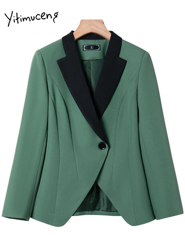 Yitimuceng 2-dijelni kompleti uredske odjeće Ženska vintage 2023. Nova jakna s otvorenim ovratnikom s otvorenim ovratnikom Ležerna odijela s hlačama visokog struka