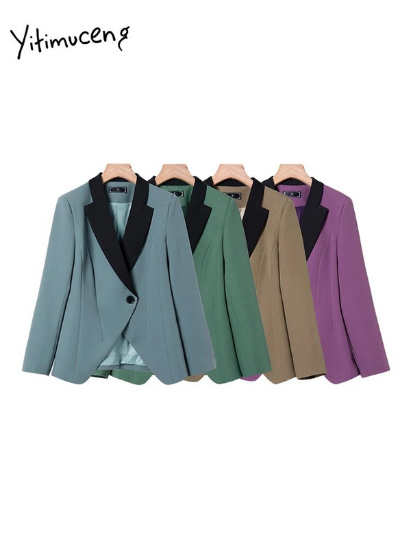 Yitimuceng 2-dijelni kompleti uredske odjeće Ženska vintage 2023. Nova jakna s otvorenim ovratnikom s otvorenim ovratnikom Ležerna odijela s hlačama visokog struka