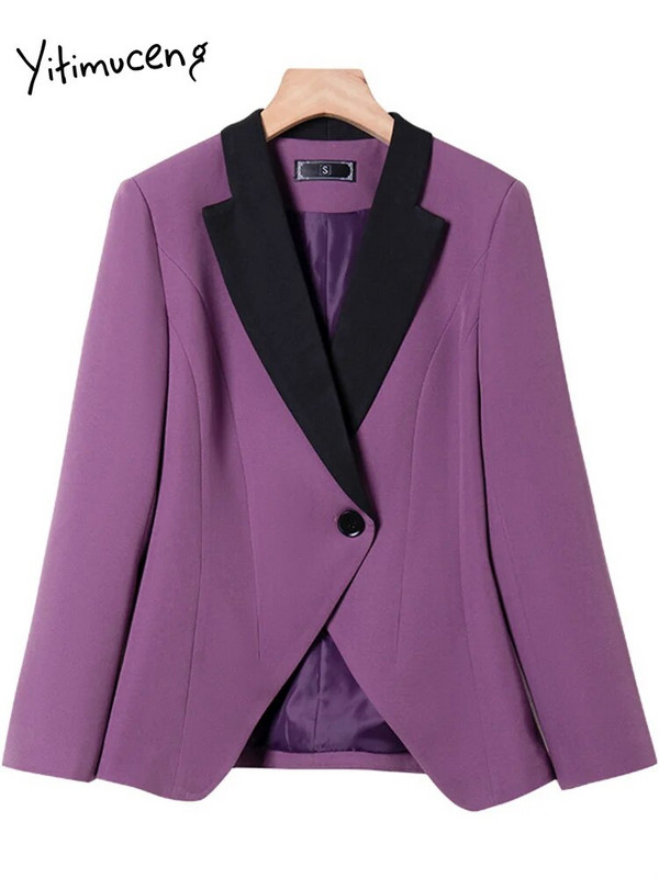 Yitimuceng 2-dijelni kompleti uredske odjeće Ženska vintage 2023. Nova jakna s otvorenim ovratnikom s otvorenim ovratnikom Ležerna odijela s hlačama visokog struka