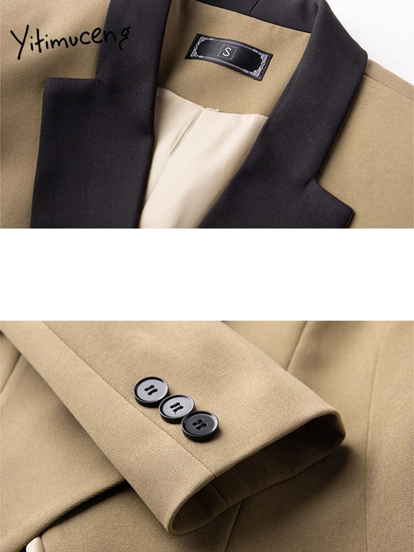 Yitimuceng 2-dijelni kompleti uredske odjeće Ženska vintage 2023. Nova jakna s otvorenim ovratnikom s otvorenim ovratnikom Ležerna odijela s hlačama visokog struka