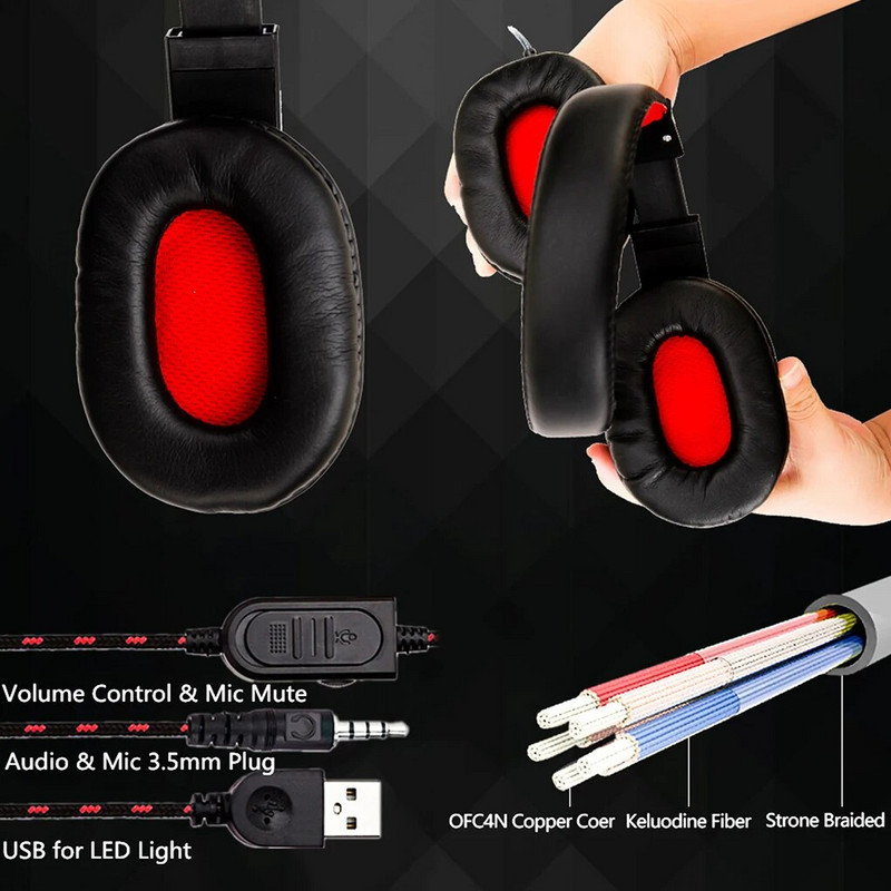 Gaming slušalice s LED svjetlom 3 5 mm USB konektor Računalna igraća konzola Žičana kontrola Slušalica Slušalica Crno Crvena