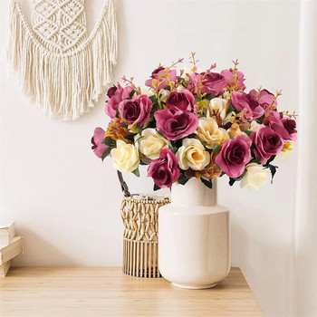 12 κεφάλια τριαντάφυλλα τεχνητά λουλούδια Ψεύτικα δίχρωμα λουλούδια με μίσχους Faux τριαντάφυλλα μπουκέτα λουλουδιών για διακόσμηση γάμου στο σπίτι