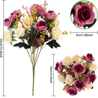 12 galviņu rožu mākslīgie ziedi viltoti divu krāsu ziedi ar kātiem Mākslīgās rozes ziedu pušķi mājas kāzu ballīšu dekorēšanai