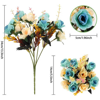 12 galviņu rožu mākslīgie ziedi viltoti divu krāsu ziedi ar kātiem Mākslīgās rozes ziedu pušķi mājas kāzu ballīšu dekorēšanai