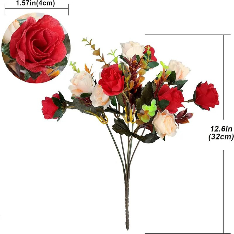 12 galviņu rožu mākslīgie ziedi viltoti divu krāsu ziedi ar kātiem Mākslīgās rozes ziedu pušķi mājas kāzu ballīšu dekorēšanai